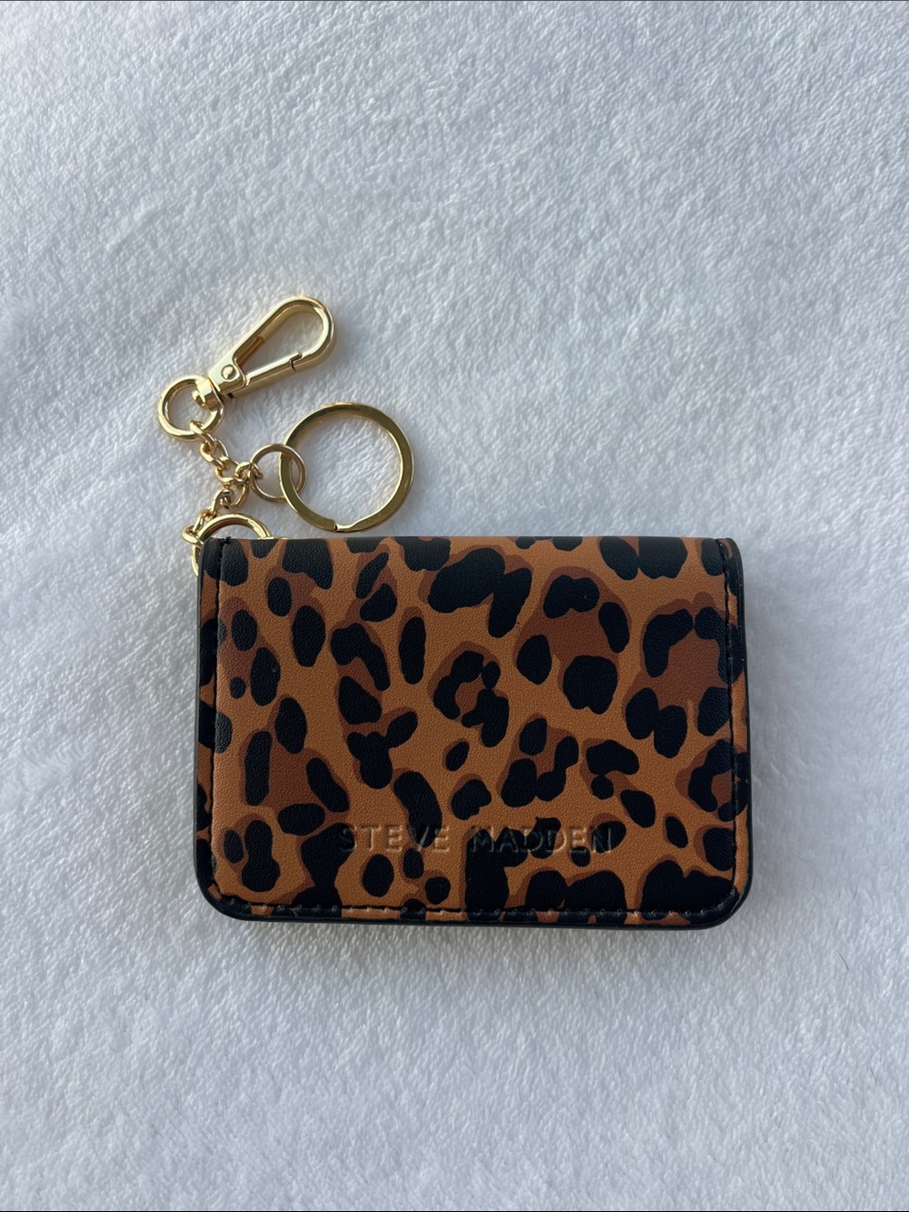 Steve Madden Leopard Print Card Case Keychain - Brown/Black